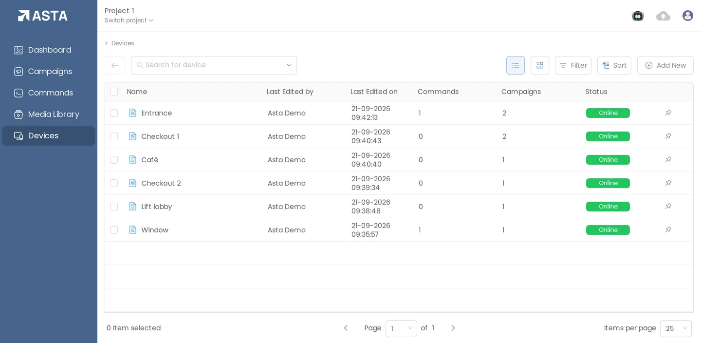 The Devices list