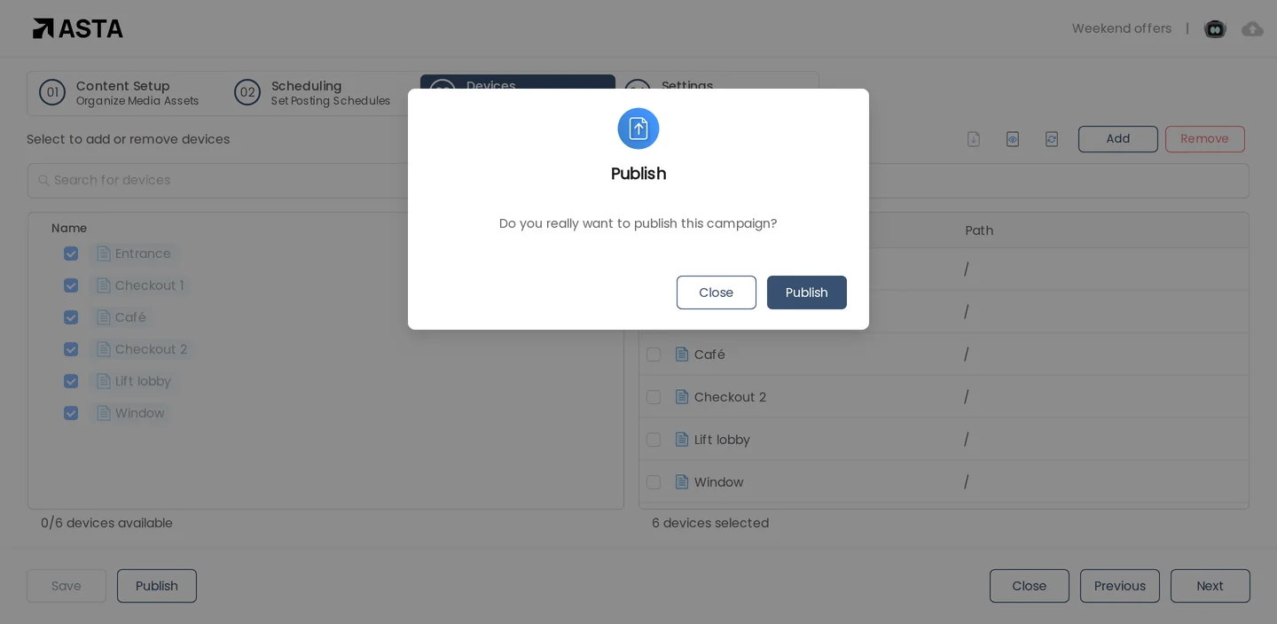 The Publish confirmation